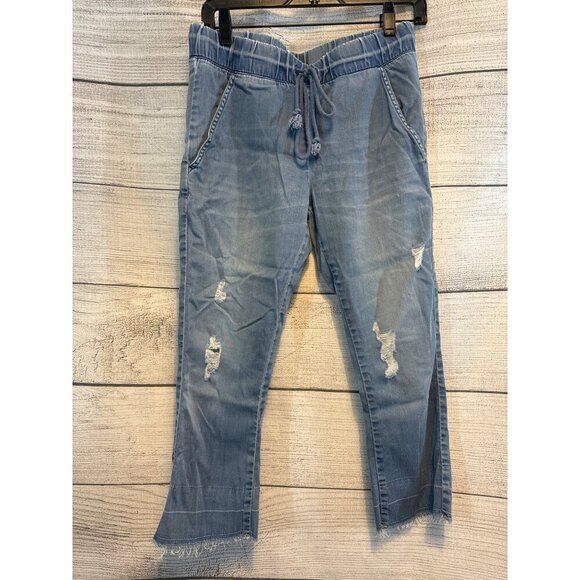 cloth & stone Distressed Light Wash Denim Jogger Pants - Picture 1 of 5